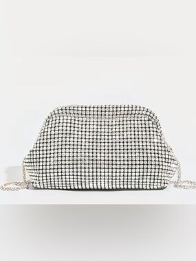 Silver Crystal Mesh Evening Clutch
